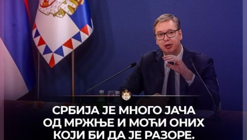 SRBIJA JE MNOGO JAČA OD MRŽNJE I MOĆI ONIH KOJI BI DA JE RAZORE Vučić se oglasio sa jasnom porukom (FOTO) SRBIJA JE MNOGO JAČA OD MRŽNJE I MOĆI ONIH KOJI BI DA JE RAZORE Vučić se oglasio sa jasnom porukom (FOTO)