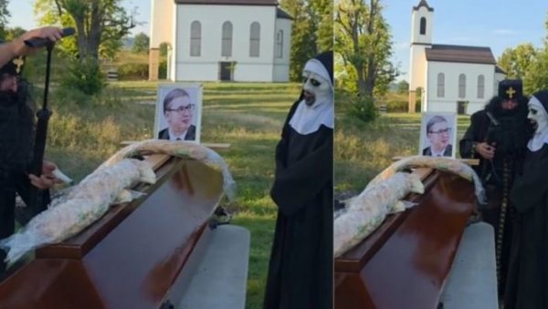ЗА ЊИХОВУ БОЛЕСТ НЕМА ЛЕКА: Блокадери сахранили Вучића - Постају све морбиднији (ВИДЕО)
