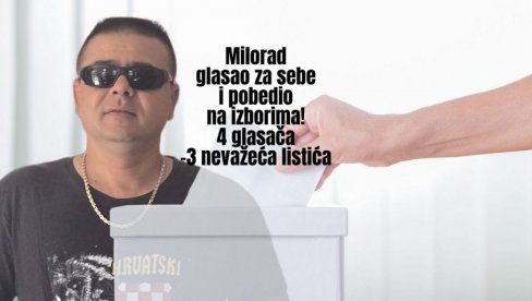 MILORAD POBEDIO NA IZBORIMA S JEDNIM GLASOM: Tri nevažeća listića, a izašlo 4 ljudi - glasao sam za sebe, ženi rekao da ne izađe na izbore MILORAD POBEDIO NA IZBORIMA S JEDNIM GLASOM: Tri nevažeća listića, a izašlo 4 ljudi - glasao sam za sebe, ženi rekao da ne izađe na izbore