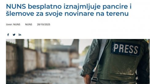 ZA ŠTA SE TO NUNS SPREMA? Novinare opremaju pancirima i šlemovima ZA ŠTA SE TO NUNS SPREMA? Novinare opremaju pancirima i šlemovima