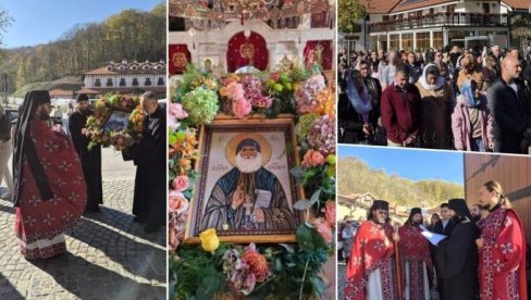 IKONA SVETOG STARCA GAVRILA GRUZIJSKOG SA DELOM NJEGOVIH MOŠTIJU DOČEKANA U TUMANAMA: Veliki broj vernika došlo da se pokloni svetinji (FOTO)
