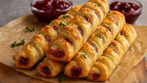 ЛИСНАТИ ШТАПИЋИ СА БРИ СИРОМ И ЏЕМОМ ОД МАЛИНЕ: Елегантно, једноставно и неодољиво!