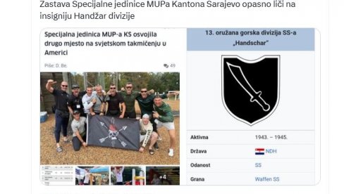 SKANDAL U SARAJEVU: Specijalci kantonskog MUP-a pozirali uz zastavu sa elementima ozloglašene Handžar divizije (FOTO)