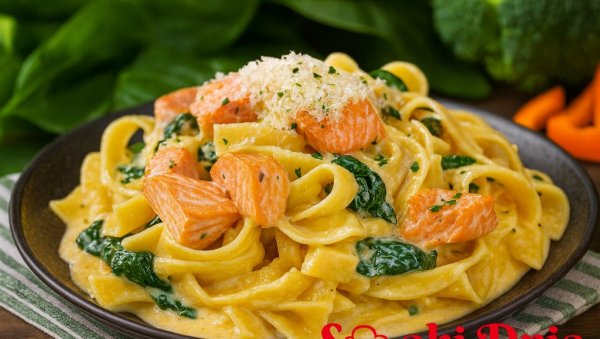 ТЕСТЕНИНА СА ЛОСОСОМ И СПАНАЋЕМ: Брз и кремаст оброк