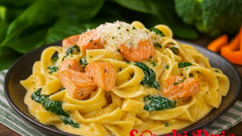 ТЕСТЕНИНА СА ЛОСОСОМ И СПАНАЋЕМ: Брз и кремаст оброк