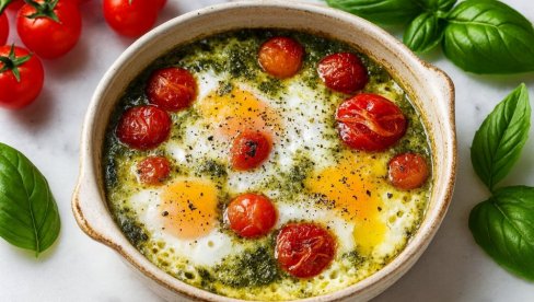 PEČENA JAJA SA PESTOM I ČERI PARADAJZOM: Mediteranski obrok za 20 minuta