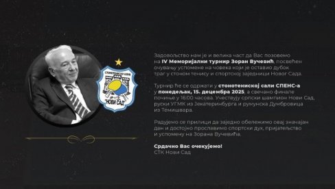 ИНТЕРНАЦИОНАЛНА СМОТРА СТОНОТЕНИСЕРА У НОВОМ САДУ: Време је за меморијални екипни међународни турнир Зоран М. Вучевић