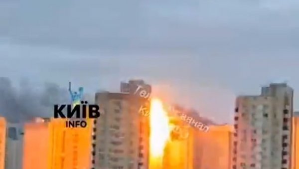 МАСОВНИ РАКЕТНИ НАПАД НА КИЈЕВ: Дрон умало није срушио целу зграду (ВИДЕО)