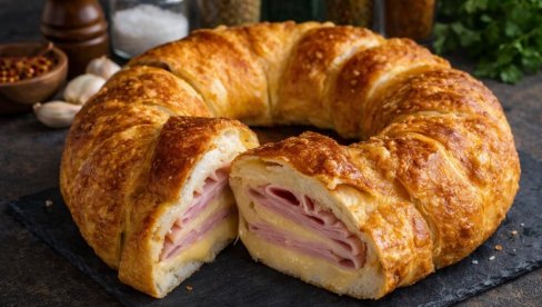 DOMAĆI PRSTEN OD ŠUNKE I SIRA:  Pahuljast, zlatan i neodoljivo ukusan!