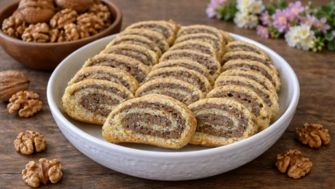 МЕДЕНА ОРАХ РОЛНА: Хрскаво тесто и кремасти орах фил