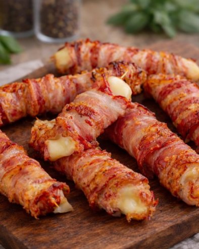 ШТАПИЋИ СА МОЦАРЕЛОМ УМОТАНИ У СЛАНИНУ:  Хрскаво споља, сочно изнутра!