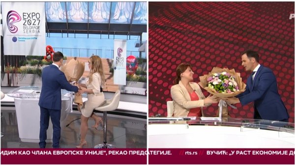 ЏЕНТЛЕМТСКИ ГЕСТ СИНИШЕ МАЛОГ: Честитао 8. март водитељкама РТС-а и поклонио им букет цвећа