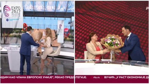 ЏЕНТЛЕМТСКИ ГЕСТ СИНИШЕ МАЛОГ: Честитао 8. март водитељкама РТС-а и поклонио им букет цвећа