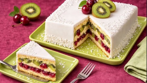 СЛАТКО КИСЕЛА, А СЛАСНА: Кокос торта са кивијем и вишњама, нећете моћи да јој одолите