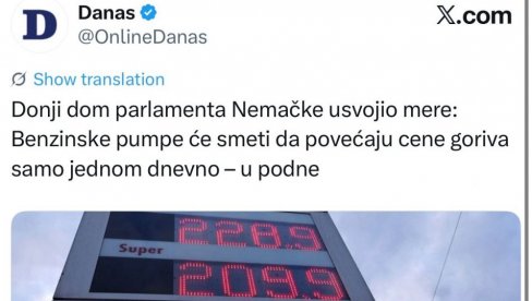 ЛИЦЕМЕРАН СТАВ БЛОКАДЕРСКИХ МЕДИЈА: У Немачкој уводе ограничења за гориво, а да је Вучић предложио исту меру, настао би општи хаос (ФОТО)