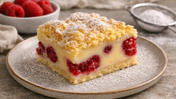 КОЛАЧ СА МАЛИНАМА, ПУДИНГОМ ОД ВАНИЛЕ И ПРХКИМ МРВИЦАМА: Слаткиш за памћење