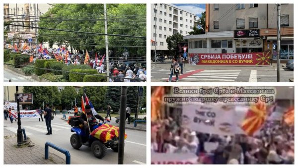 ВЕЛИКИ СКУП ПОДРШКЕ ПРЕДСЕДНИКУ ВУЧИЋУ У КУМАНОВУ: Вијоре се српске тробојке и македонске заставе, пристиже све више људи (ФОТО/ВИДЕО)