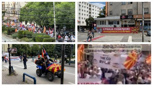VELIKI SKUP PODRŠKE PREDSEDNIKU VUČIĆU U KUMANOVU: Vijore se srpske trobojke i makedonske zastave, pristiže sve više ljudi (FOTO/VIDEO)
