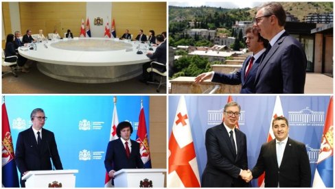 DRUGI DAN POSETE GRUZIJI Vučić i Kobahidze se obratili javnosti; Predsednik Srbije se upisao u knjigu počasnih gostiju u zgradi parlamenta