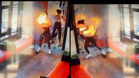 (VIDEO) Eksplodirao joj punjač za mobilni u torbi - napravio vatrenu kuglu! Horor snimljen nadzornom kamerom