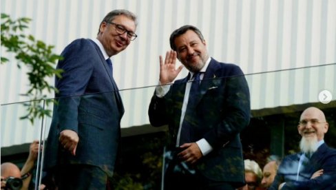 ДОБАР И САДРЖАЈАН РАЗГОВОР О УНАПРЕЂЕЊУ САРАДЊЕ Вучић разговарао са Салвинијем: Уверен сам да ћемо наставити да развијамо партнерство