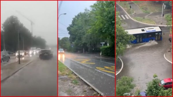УЛИЦЕ ПОД ВОДОМ, ТУКУ ГРОМОВИ НАД ПРЕСТОНИЦОМ: РХМЗ ниже упозорења, Србија на удару јаког невремена (ВИДЕО)