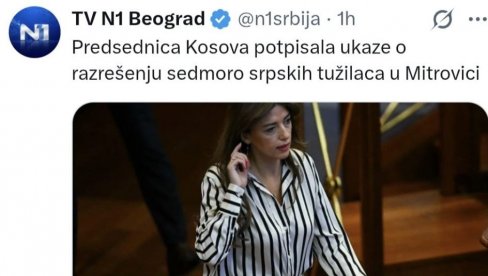 СРАМОТА! За блокадерски Н1 тзв. Косово је легитимна и призната држава