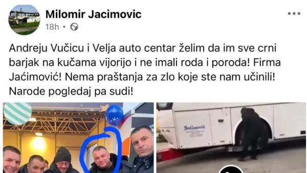 ЈЕЗИВЕ КЛЕТВЕ УПУЋЕНЕ АНДРЕЈУ ВУЧИЋУ Јаћимовић: Црни барјак да ти се вије на кући - уследиле још горе поруке